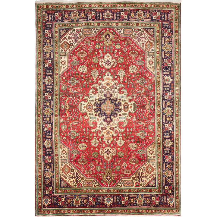 Hand Made Rug Tabriz Persia 200x296 Red Dark Bl