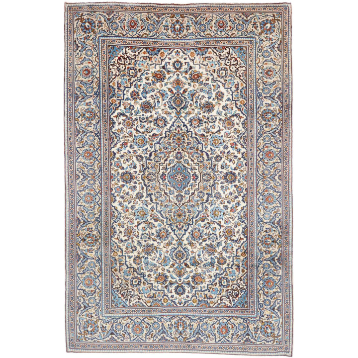 Hand Made Rug Kashan Persia 197x305 Ivory Blue