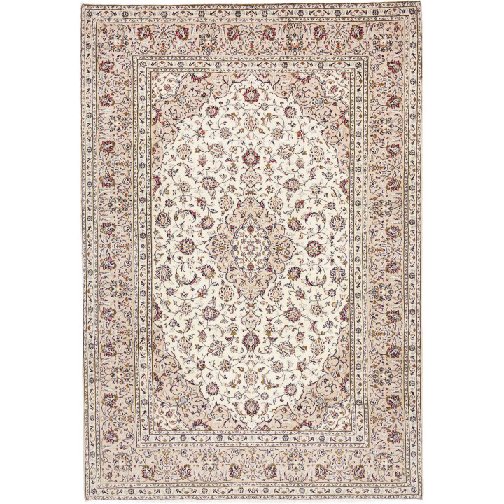 Hand Made Rug Kashan Persia 200x290 Ivory Burgu