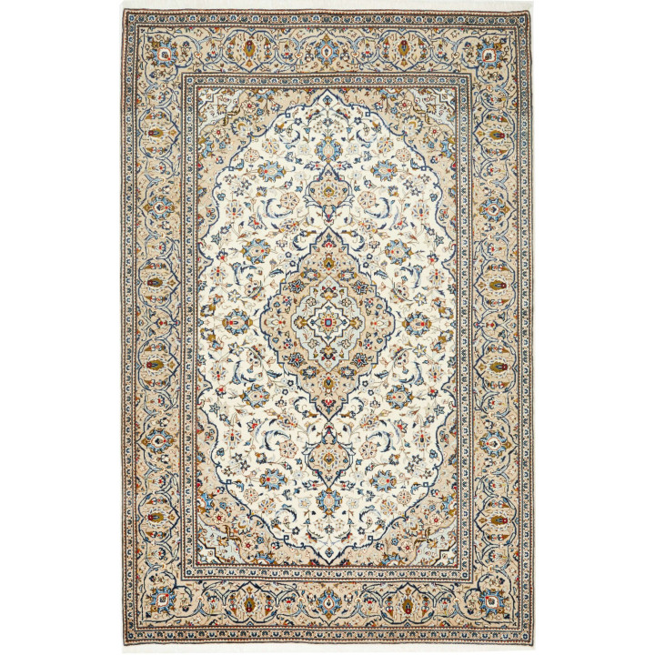 Hand Made Rug Kashan Persia 200x305 Ivory Blue