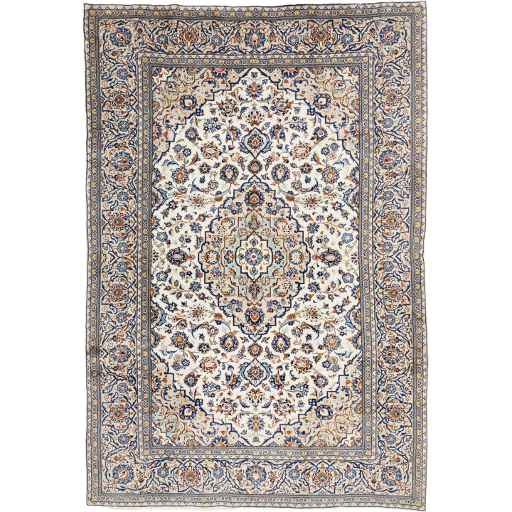 Hand Made Rug Kashan Persia 198x290 Ivory Blue