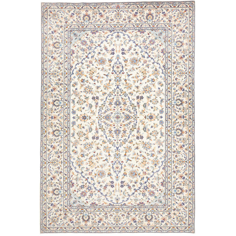Rug Kashan Persia 200x300 Ivory Sapphire Blue
