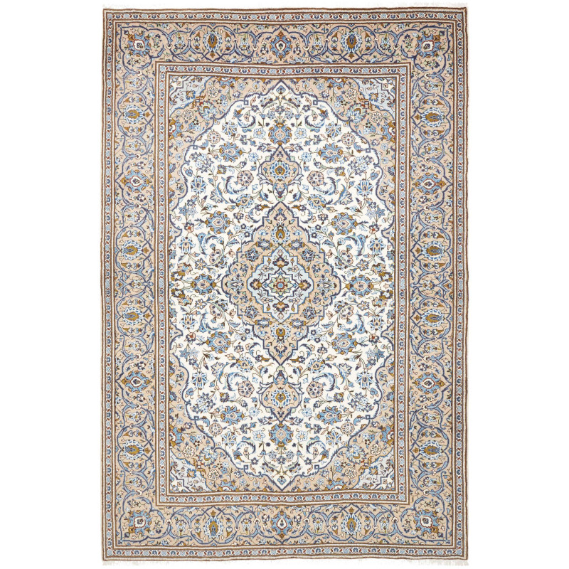 Rug Kashan Persia 200x302 Cream Sky Blue