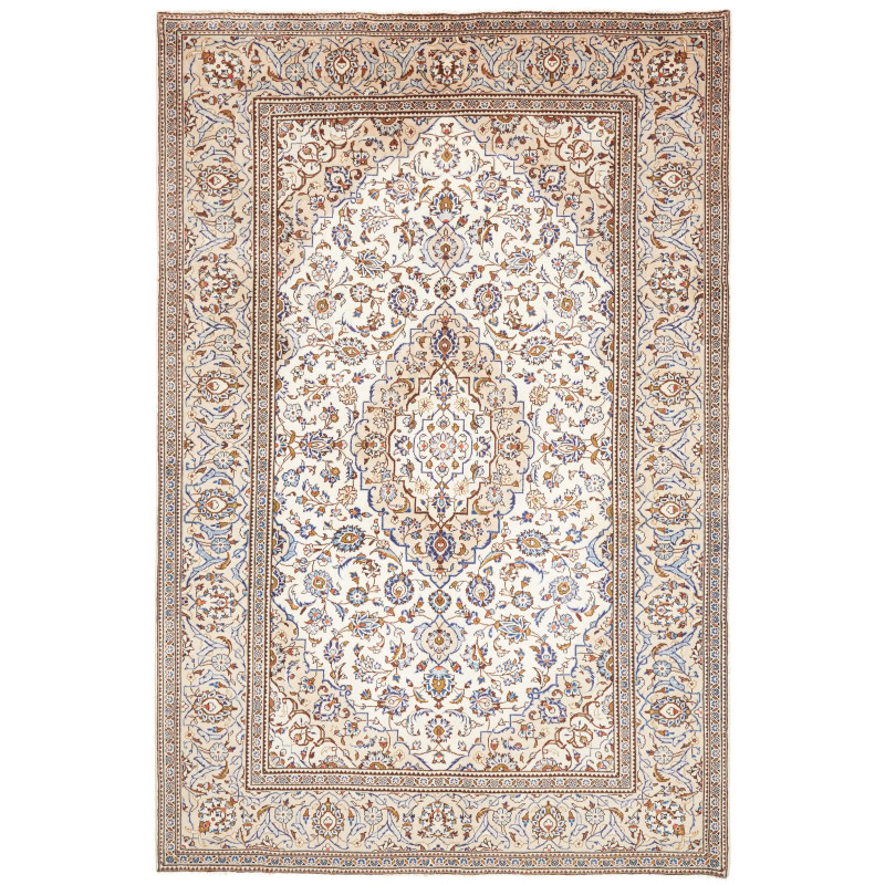 Rug Kashan Persia 196x298 Ivory Blue