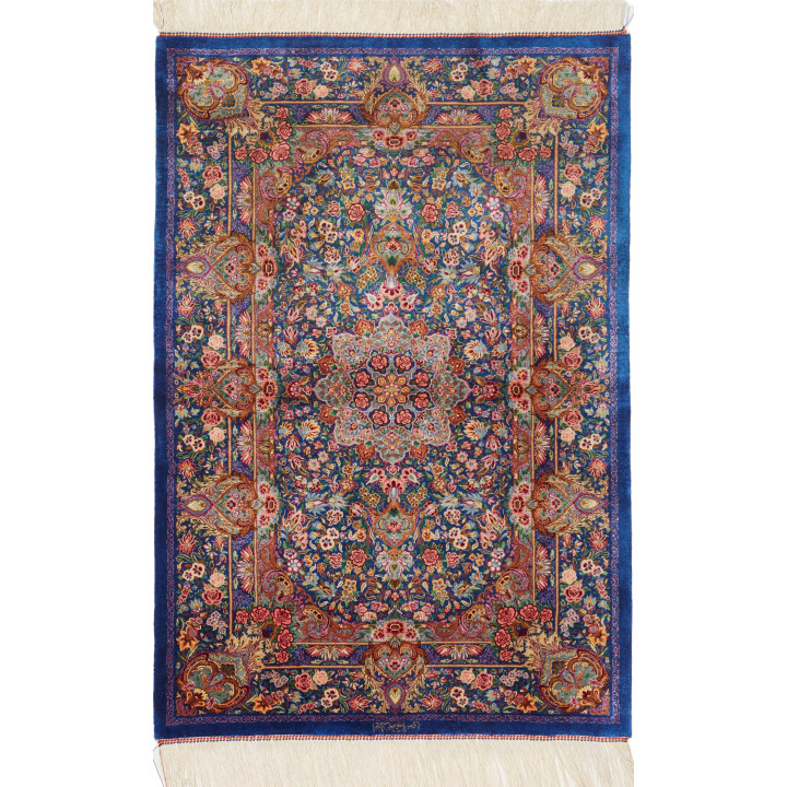 Tappeto Originale Ghom Seta Persia 80x117 Blu C