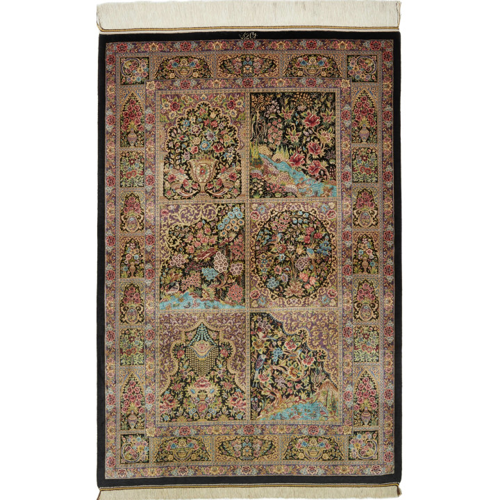 Tappeto Originale Ghom Seta Persia 100x149 Nero