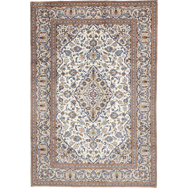 Hand Made Rug Kashan Persia 200x293 Ivory Blue