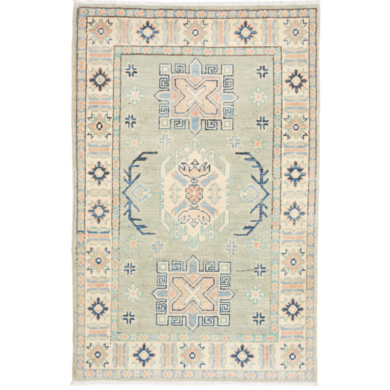 Rug Kazak Co 81x125 Sage Green With Cream Peach