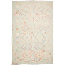 Rug Killim 242x367 Light Aqua And Pale Coral