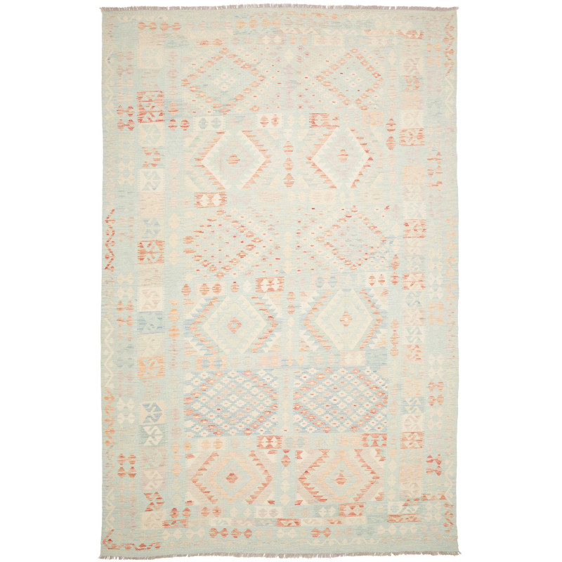 Rug Killim 242x367 Light Aqua And Pale Coral