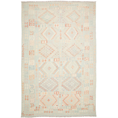 Rug Killim 242x367 Light Aqua And Pale Coral