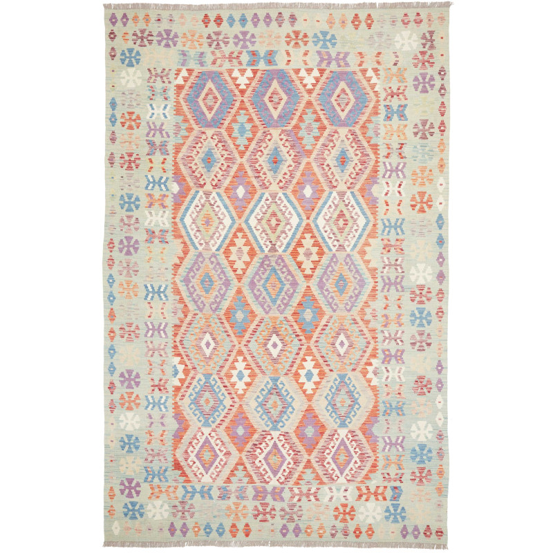 Rug Kilim Afghanistan 196x304 Sage Green Coral
