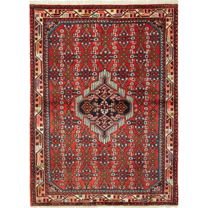 Hand Made Rug Hamadan Persia 108x148 Red Dark B