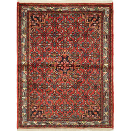 Hand Made Rug Hamadan Persia 103x136 Red Dark B