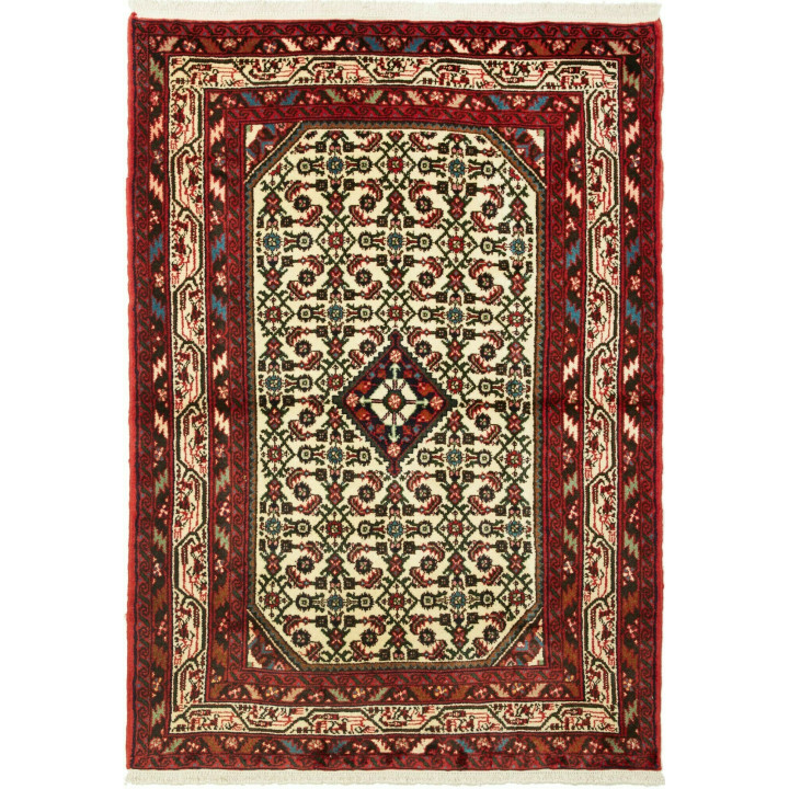 Hand Made Rug Hamadan Persia 100x145 Ivory Red