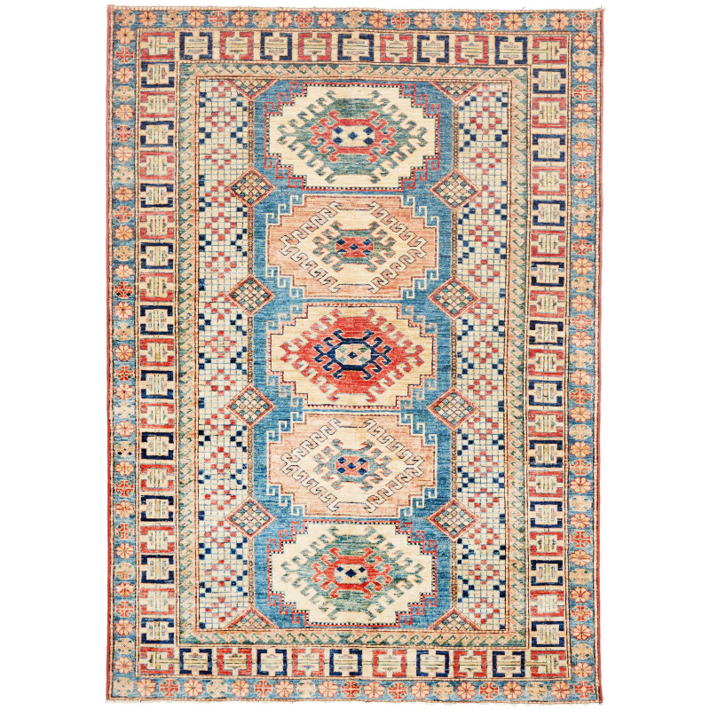 Rug Kazak Fine Pakistan 146x205 Cream Beige Blu