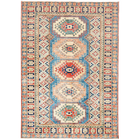 Rug Kazak Fine Pakistan 146x205 Cream Beige Blu