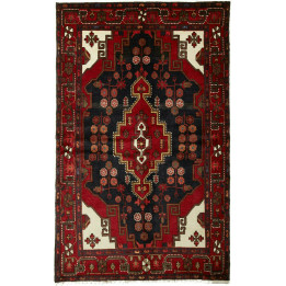 Hand Made Rug Hamadan Persia 141x224 Red Black