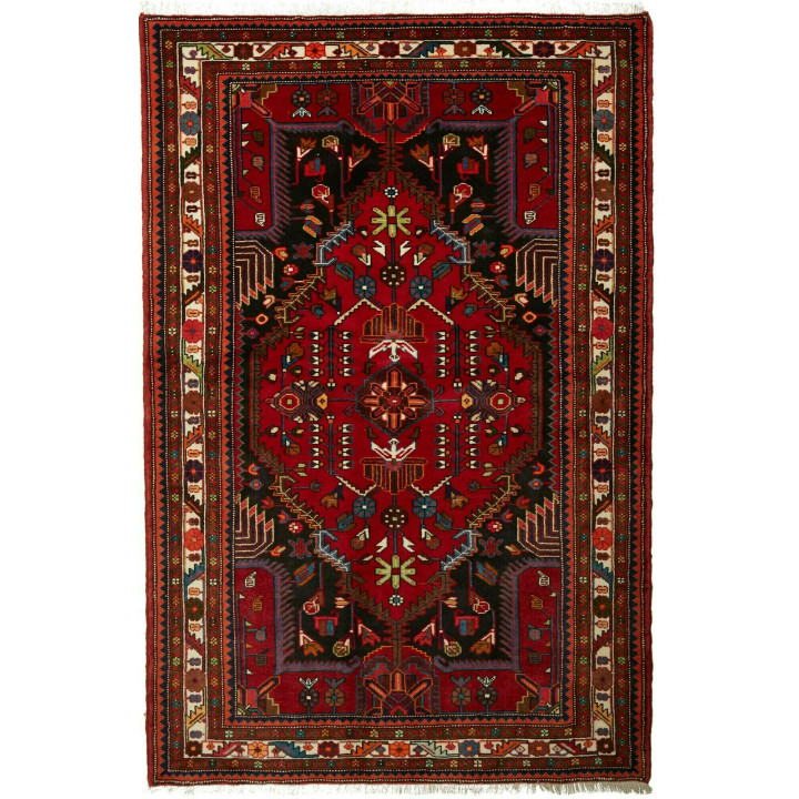 Hand Made Rug Hamadan Persia 137x210 Red Black