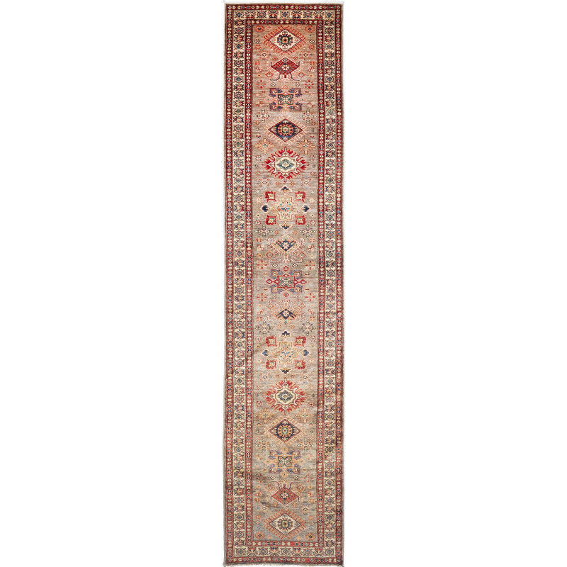 Rug Kazak Fine Pakistan 85x423 Grey-beige Red