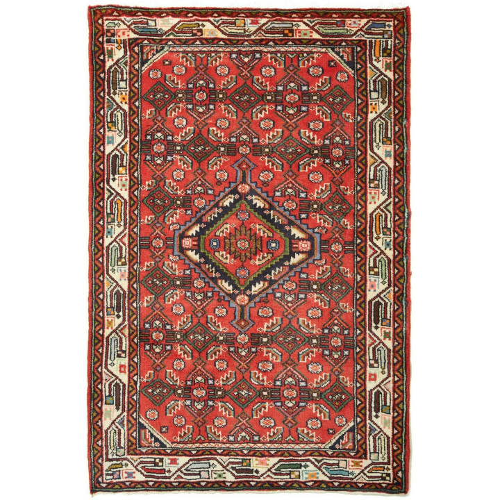 Hand Made Rug Hamadan Persia 86x135 Red Dark Bl