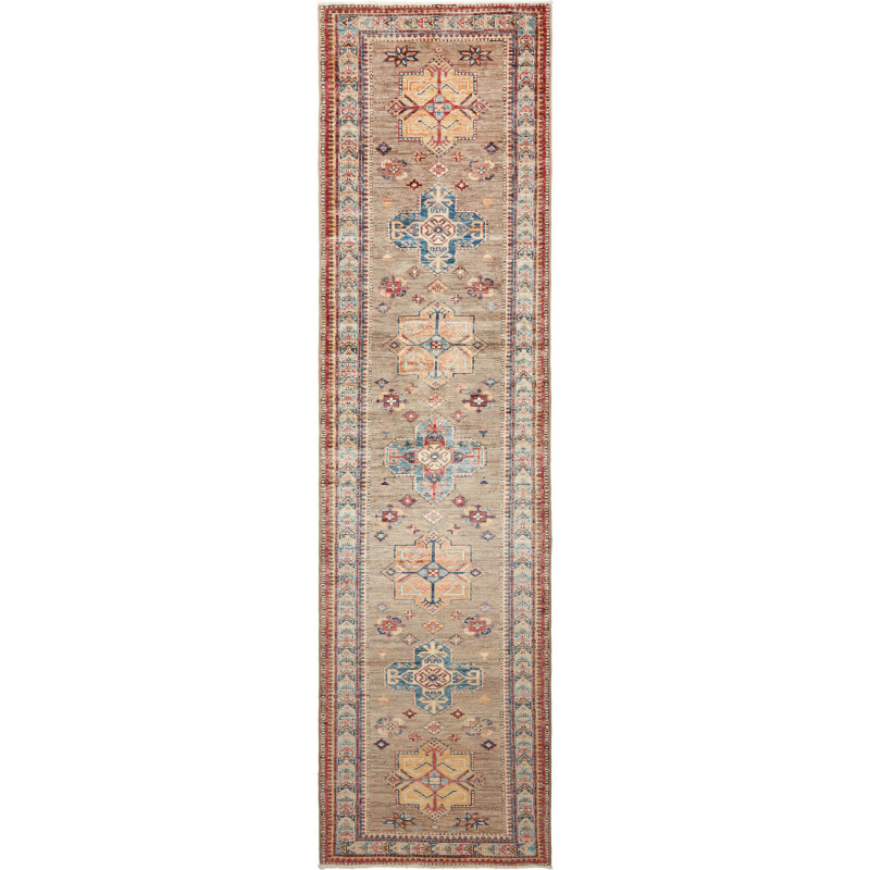 Rug Kazak Fine Pakistan 79x295 Taupe Brick Red