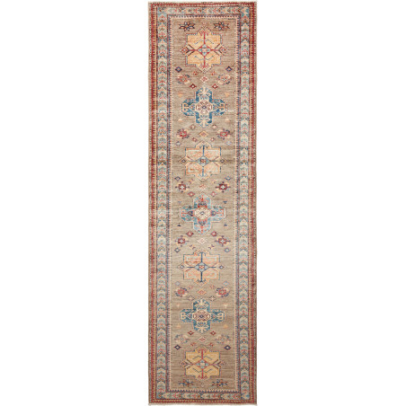Rug Kazak Fine Pakistan 79x295 Taupe Brick Red