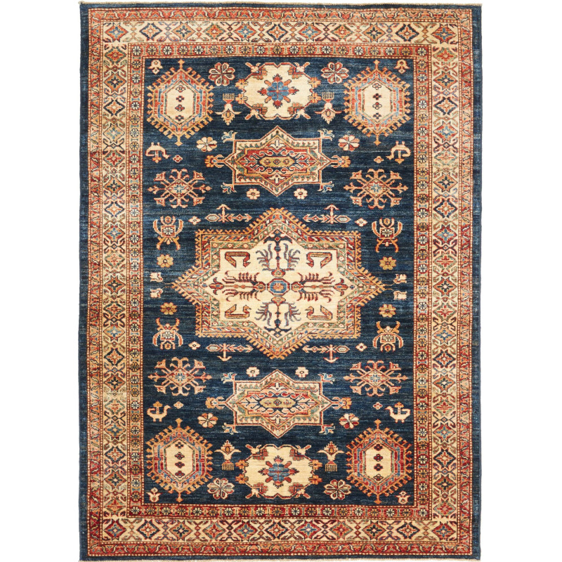 Rug Kazak Fine Pakistan 146x207 Deep Blue Cream