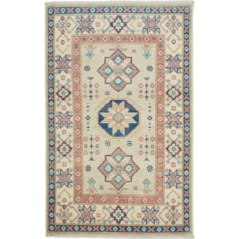 Rug Kazak Afghanistan 78x125 Cream Navy Blue