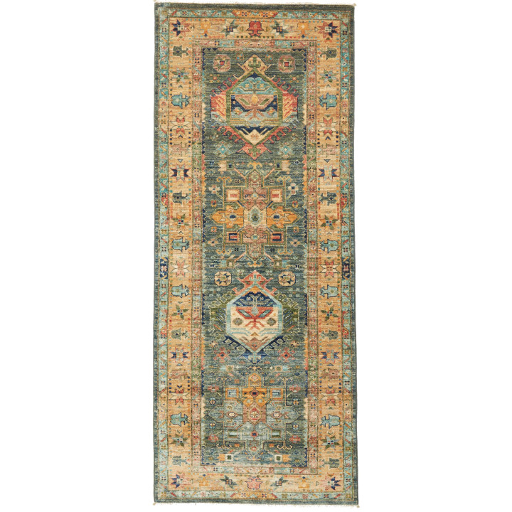 Hand Made Rug Floralia Pakistan 80x198 Petrol G