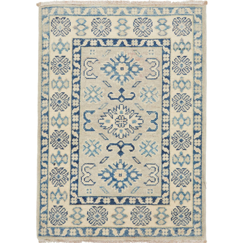 Rug Kazak Afghanistan 66x93 Ivory Indigo Blue