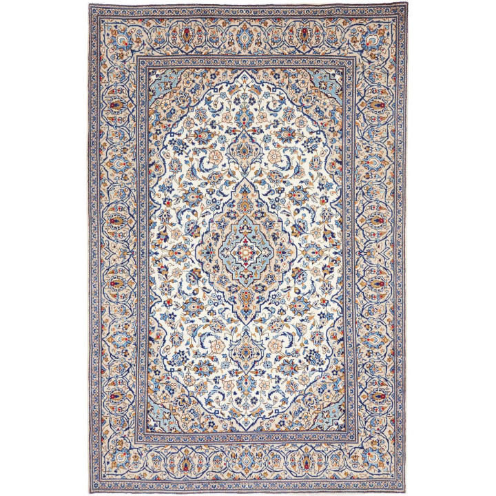 Hand Made Rug Kashan Persia 193x295 Ivory Blue