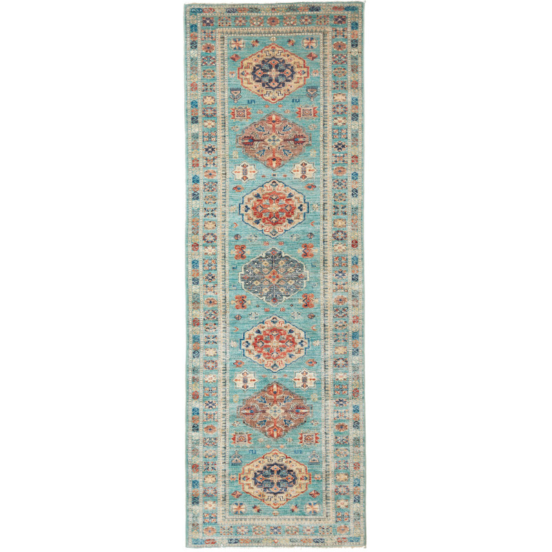 Rug Kazak Fine Pakistan 82x250 Teal Of Terracot