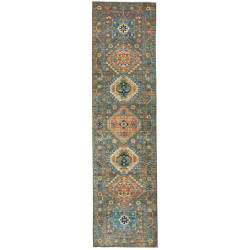 Rug Tribal Pakistan 80x303 Petrol Green Orange