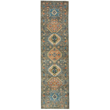 Rug Tribal Pakistan 80x303 Petrol Green Orange