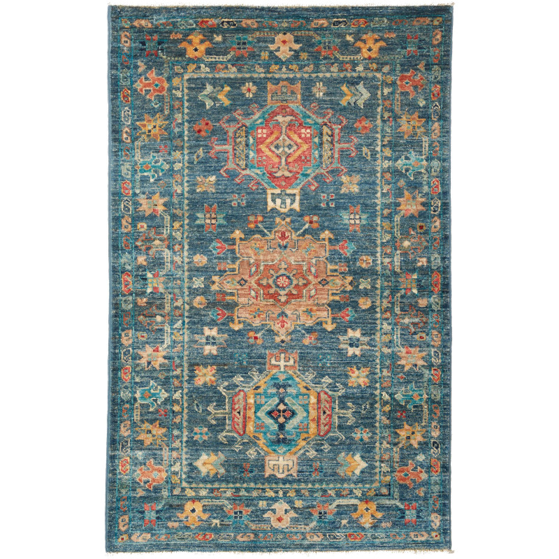 Rug Tribal Pakistan 79x124 Petrol Blue Rust Ora