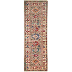 Rug Kazak Fine Pakistan 82x257 Sage Green Red