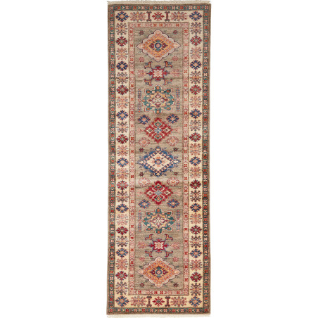 Rug Kazak Fine Pakistan 82x257 Sage Green Red