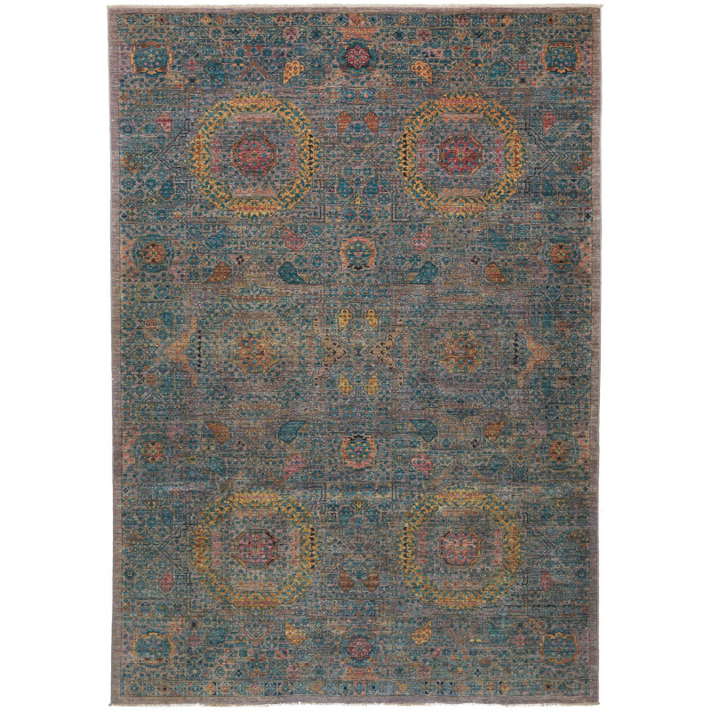 Rug Mamlouk Pakistan 202x297 Teal Gold Rose Ter