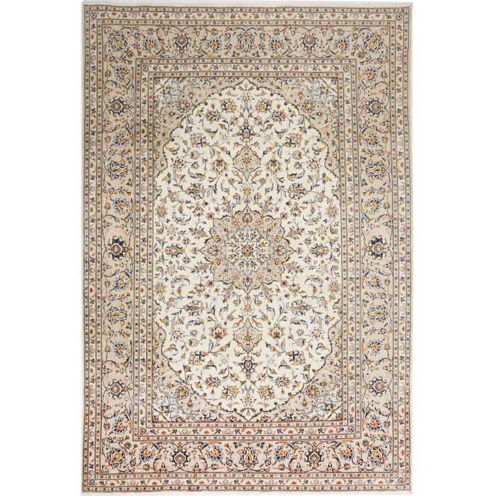 Hand Made Rug Kashan Persia 195x290 Ivory Midni