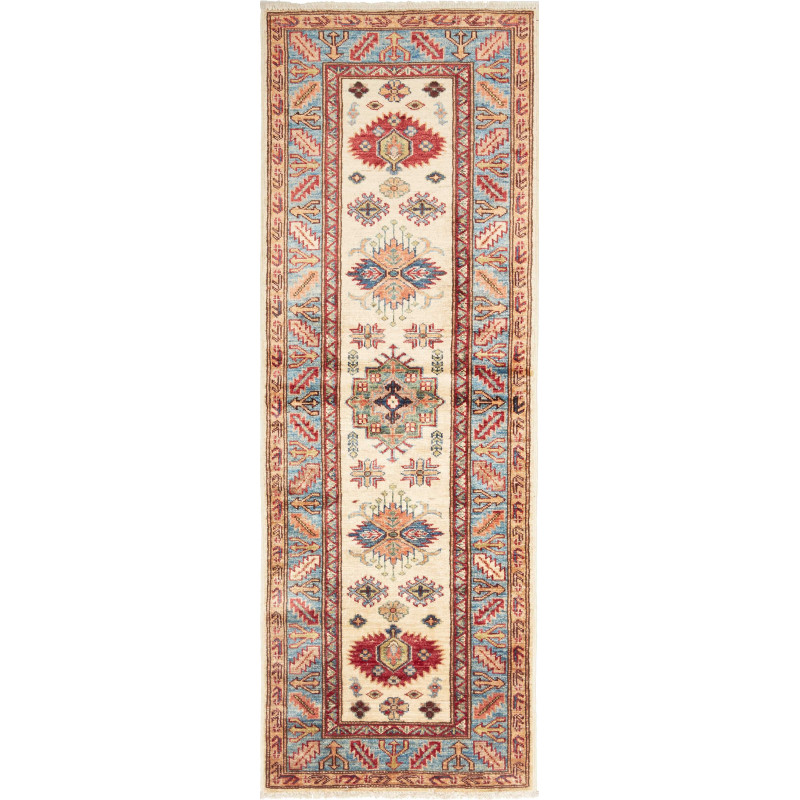 Rug Kazak Fine Pakistan 63x172 Cream Red Blue O