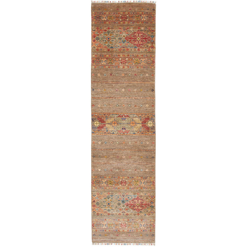 Rug Rubin Pakistan 77x296 Taupe Brown Brick Red