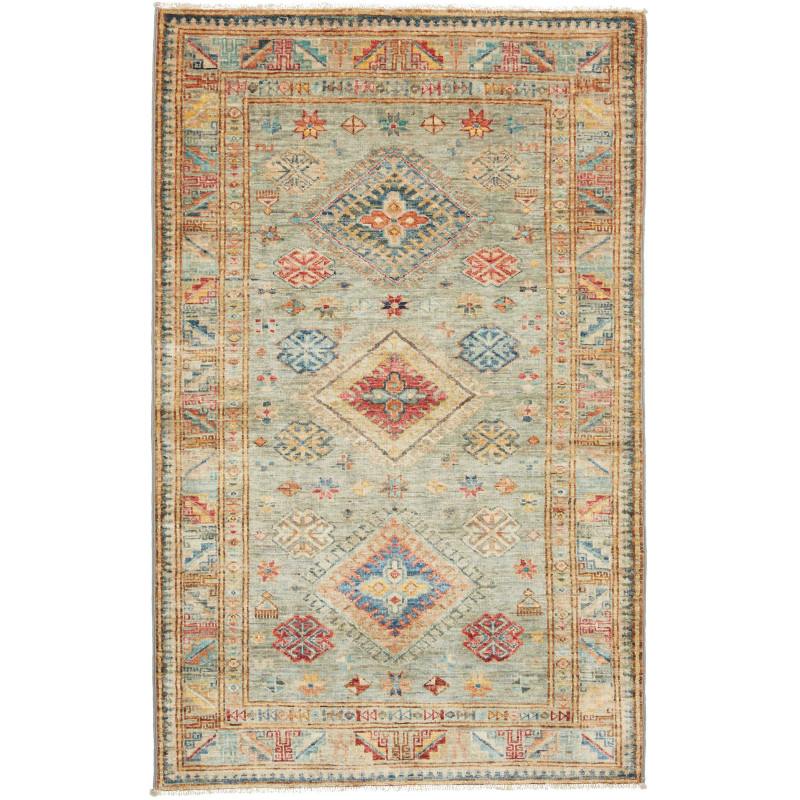 Rug Kazak Fine Pakistan 96x153 Sage Green Teal