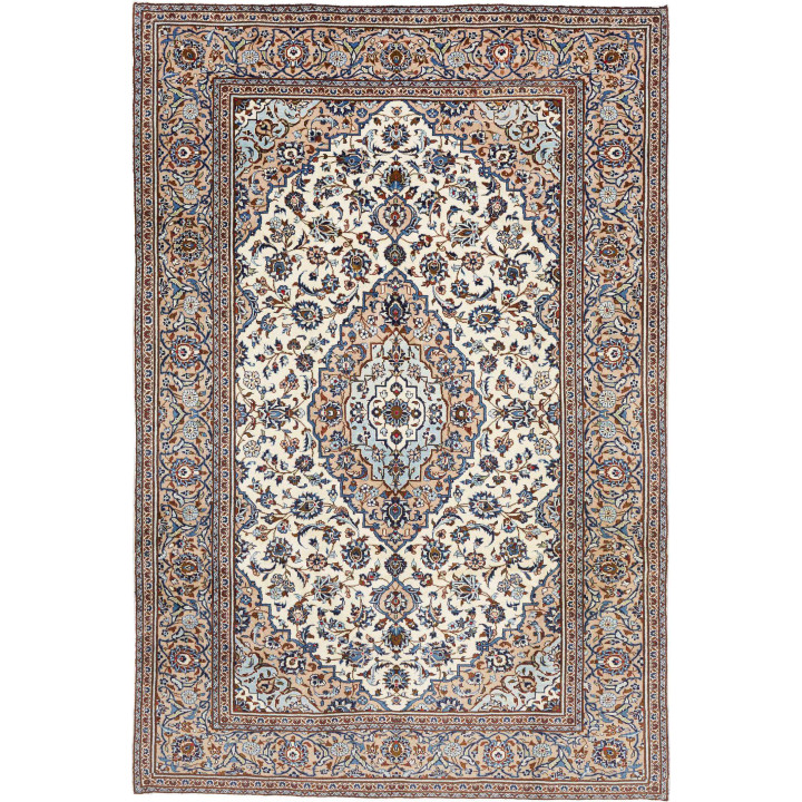 Hand Made Rug Kashan Persia 200x297 Ivory Blue