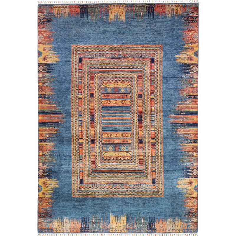 Rug Siva Pakistan 206x295 Ocean Blue Orange Red
