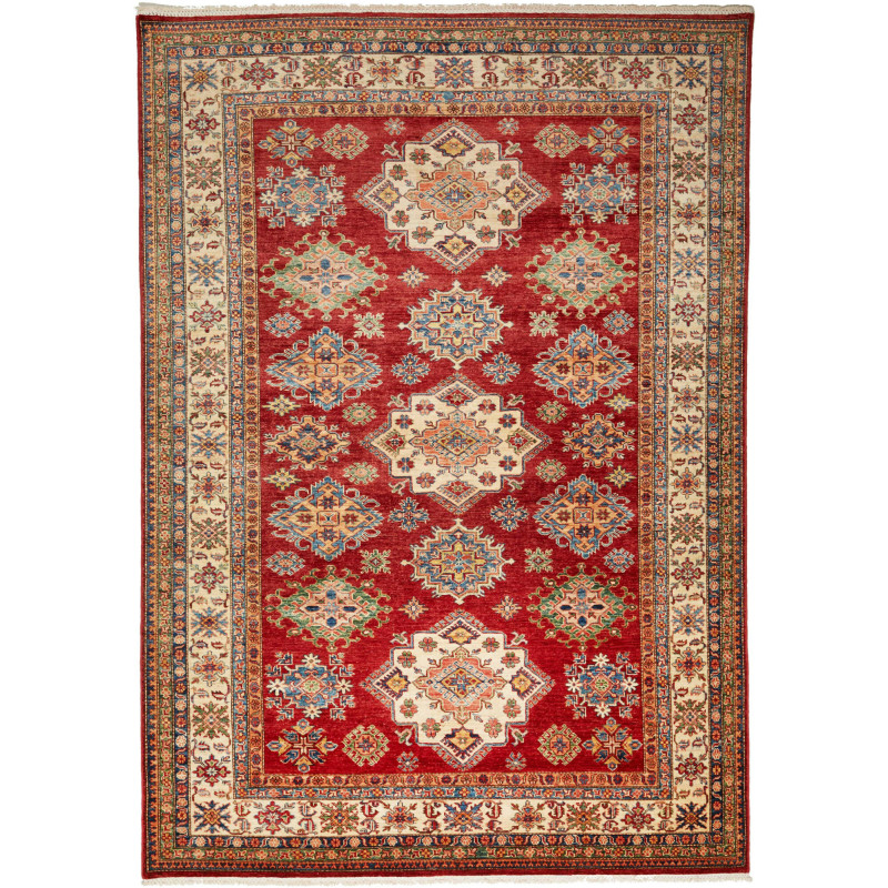 Rug Kazak Fine Pakistan 209x290 Red Ivory Blue