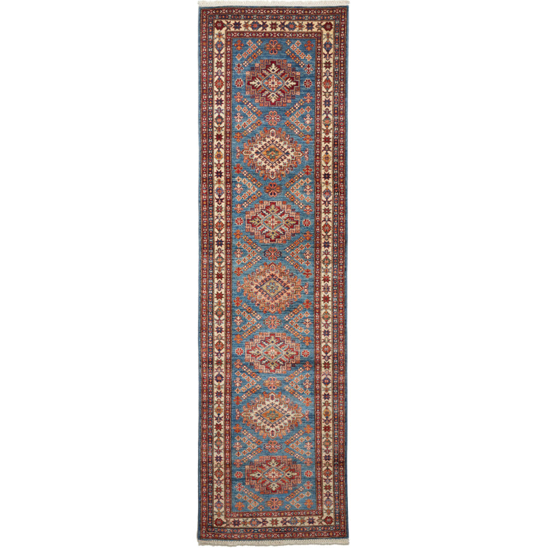 Rug Kazak Fine Pakistan 81x295 Teal Blue Brick