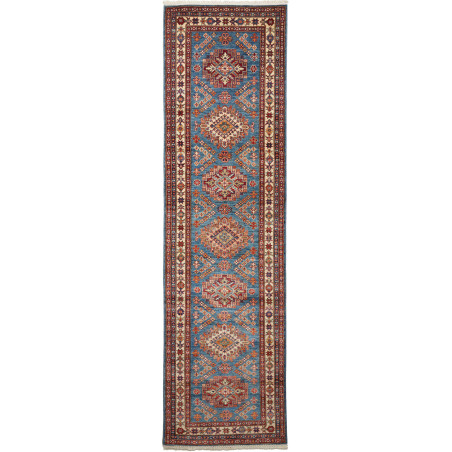 Rug Kazak Fine Pakistan 81x295 Teal Blue Brick