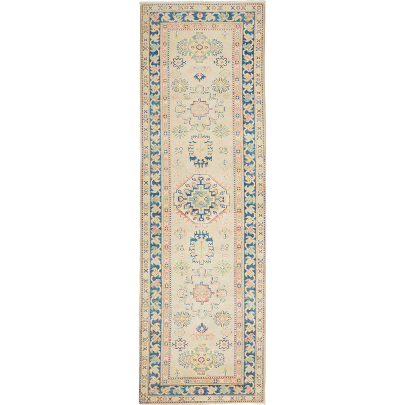 Rug Kazak Afghanistan 85x287 Beige Cream Indigo