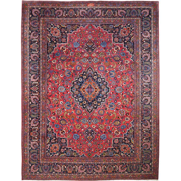 Hand Made Rug Mashad Persia 302x384 Red Dark Bl
